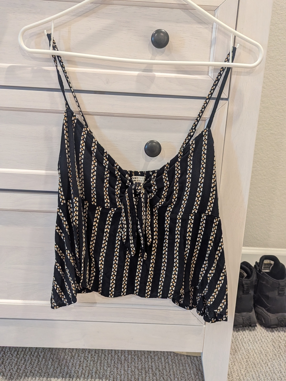 Billabong Black and Cream Striped Tie-Front Cami